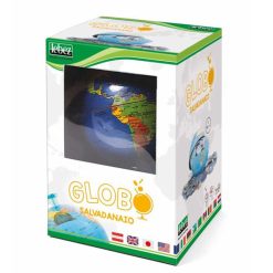 Spaarpot wereldbol van stevig kunststof op standaard met gleuf voor munt- en briefgeld – diameter 10 cm –