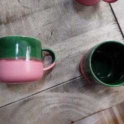 ruime mok met oor, set koffiekop en theekop in hetzelfde design, kop 400 ml, fairtrade mok in 2 kleuren groen en roze