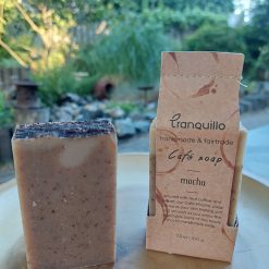 zeep koffiegeur, koffie zeep mokka, zeep cadeauverpakking, cadeau voor koffieliefhebber, blok zeep in koffiegeuren