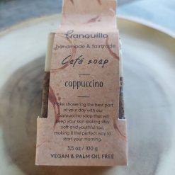 zeep koffiegeur, koffie zeep cappuccino, zeep cadeauverpakking, cadeau voor koffieliefhebber, blok zeep in koffiegeuren