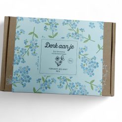 Blossombs vergeet me nietjes, giftset vergeet me nietjes, afscheidscadeau, Ik denk aan je cadeau, brievenbuscadeau
