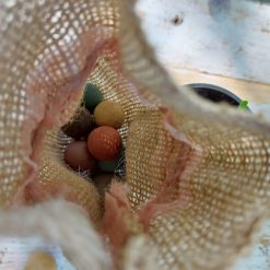 cadeautje voor hem en haar, jute zakje met bloembommetjes, blossombs flower bombs, cadeautje juf