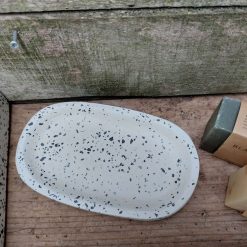 Terrazzo zeepschaal zwart wit 14 x 7,5 cm