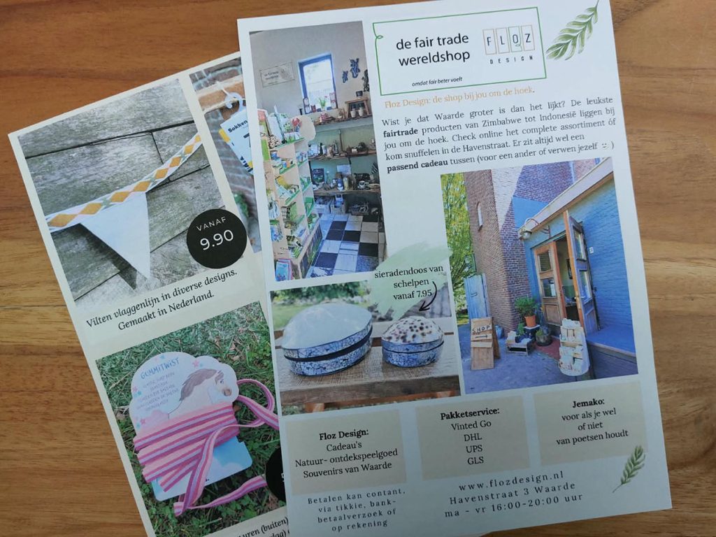 folder met acties in de fairtrade online shop Floz Design